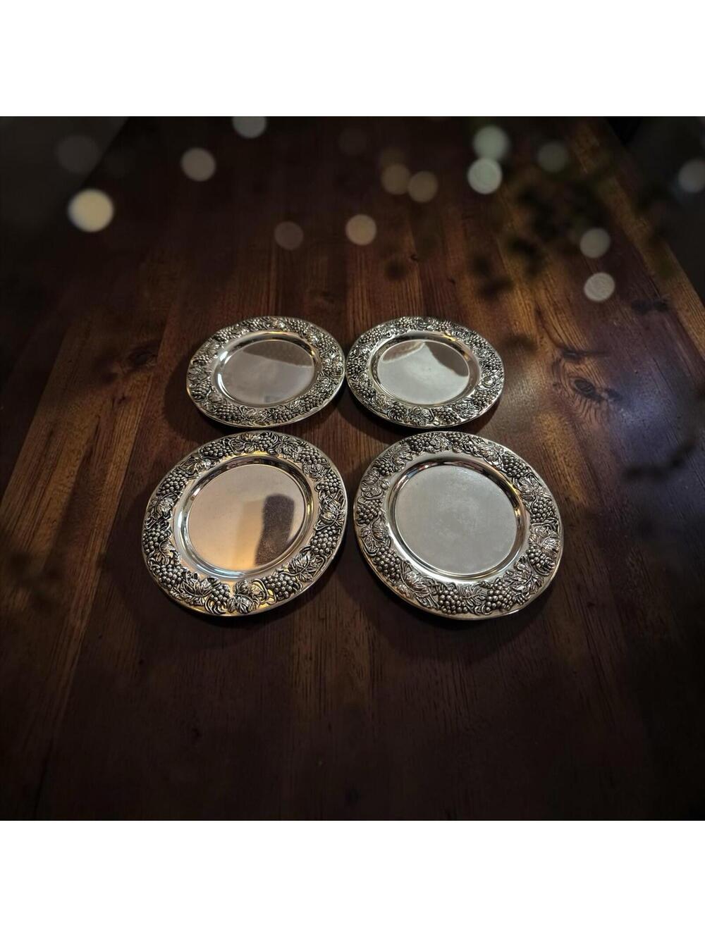 Godinger Silver-Plated Grapevine Wine Coasters 5" Diameter Set of 4